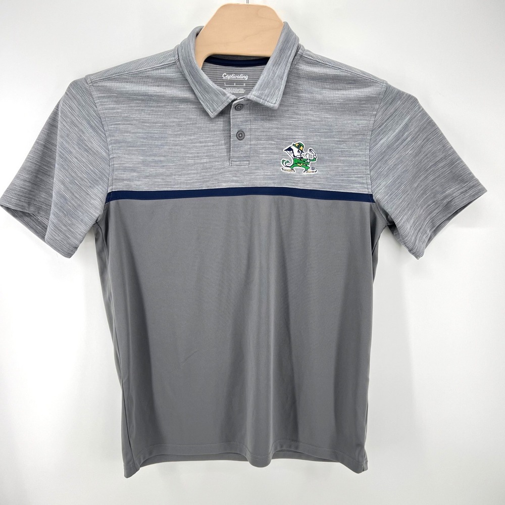 Captivating Notre Dame Polo Men's Large Gray Performance Fighting Irish Golf